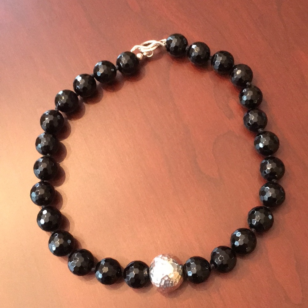 Faceted black onyx and sterling silver necklace